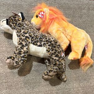 Ty Plush Leopard and Orange Lion Stuffed Animals